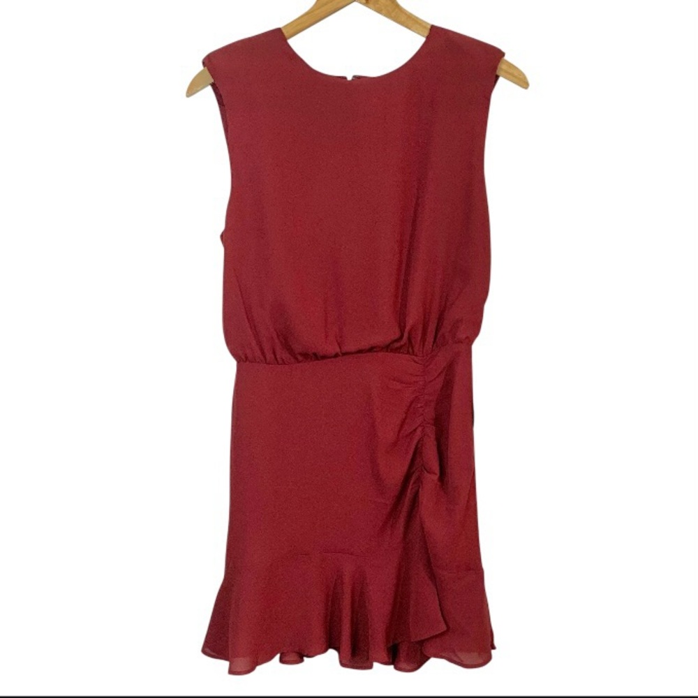 EXPRESS Ruched & Ruffled Sleeveless Maroon Mini Dress Sz M